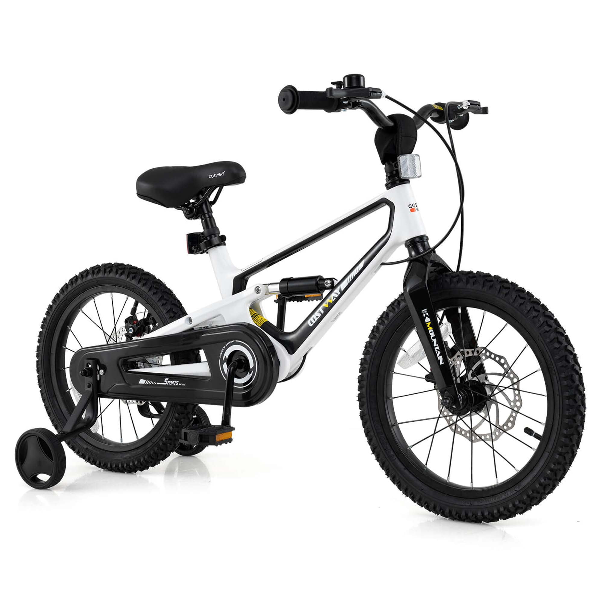 Costway 16 Inch Children Bicycle with Training Wheels & Double Disc Brakes Adjustable Seat Magnesium Alloy White
