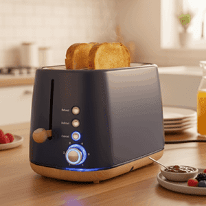 2-Slice Retro Toaster with 6 Shade Settings – Wide Slots, Reheat & Defrost, Stylish Faux Wood Trim