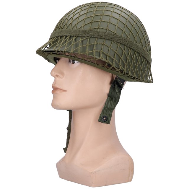 Casque Vert Army Perfect WWII US Army M1 Casque Classique de la Seconde Guerre Mondiale avec Filet et Courroie de Menton