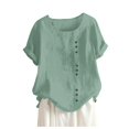 thumbnail image 2 of Shiusina Womens Casual Loose Button Linen Plus Size Daily Boho Tanic T-Shirt Blouse Tops Green, 2 of 4