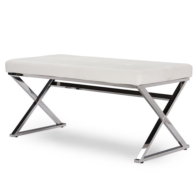 Bowery Hill Banc en Simili Cuir Blanc et Argent
