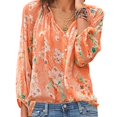 thumbnail image 1 of Hauts de Plage Décontractés à Manches 3/4 Florales pour Femmes, Col en V, Grande Taille, 1 of 3
