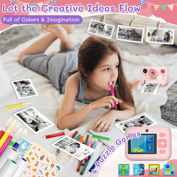 Appareil Photo Enfant Appareil Photo Instantané Pour Enfant 24MP – Double Objectif, 1080p, écran 2.4″, Impression Thermique, Carte 32Go Incluse (rose Appareil Photo Enfant Appareil Photo Instantané Pour Enfant 24MP – Double Objectif, 1080p, écran 2.4″, Impression Thermique, Carte 32Go Incluse (rose
