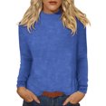 thumbnail image 1 of Floleo Women's Ribbed Turtleneck Fitted Tops Long Sleeve Shirts Basic Thermal Layering(Blue,2XL), 1 of 9