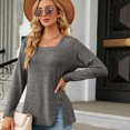 thumbnail image 4 of Timegard Womens Tops Square Neck Button Long Sleeve Split Comfy Fall Tee Dressy Casual Loose Tops Blouse, 4 of 8