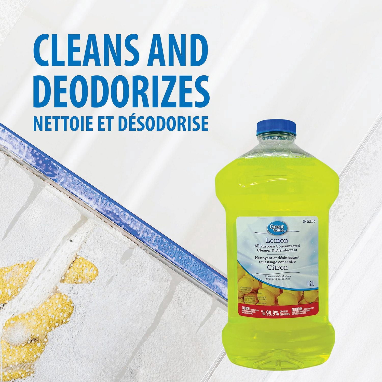 Great Value Nettoyant et Désinfectant Tout Usage Concentré, Citron, 1.2L
