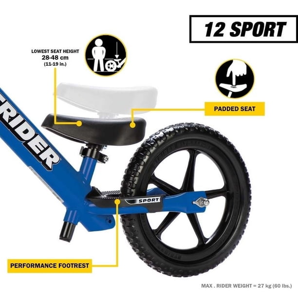 Strider - 12 Sport Balance Bike, Ages 18 Months to 5 Years - Blue