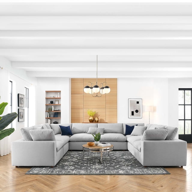Modway Commix 8-Piece Down Filled Overstuffed Sectional Sofa in Light Gray