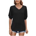 thumbnail image 1 of Timegard Hauts pour Femmes à Oeillets à Manches Courtes T-Shirts à Col en V Couleur Unie Décontractés Mode Blouses Tendance, 1 of 7