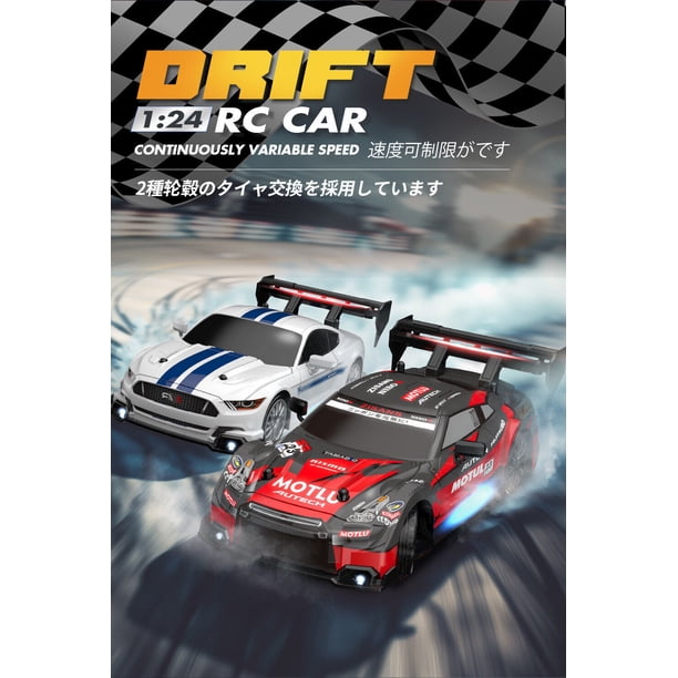Coche Teledirigido De Drift 4WD A Escala 1:24, 18 Km/h Con Luces LED, Kit De Barricadas Y Dos Baterías, Para Niños Y Adultos Mayores De 6 Años