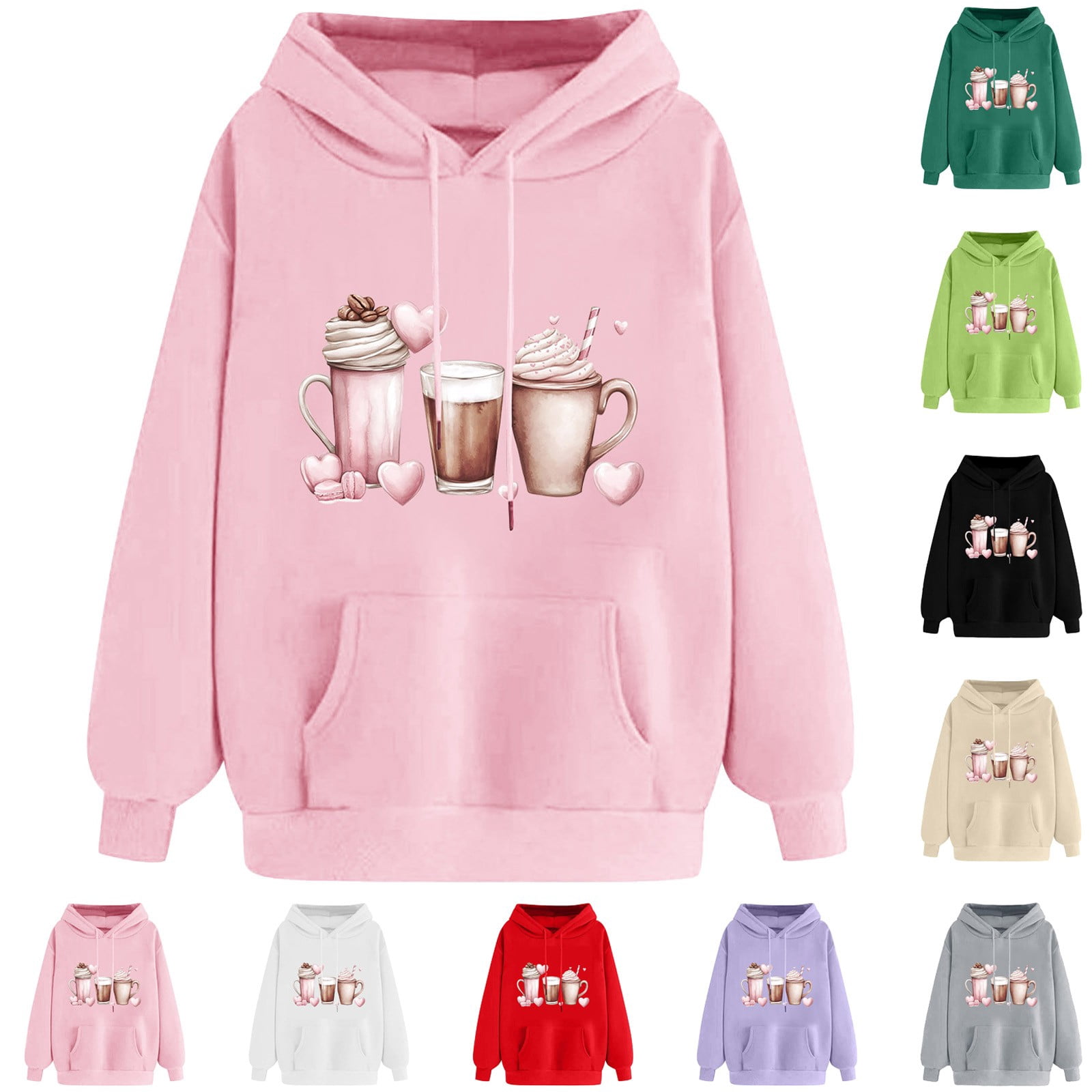 YOIAVAIOY Valentine Hoodies for Women Love Heart Crewneck Hoodie Sweatshirts Cute Gnome Sweater Pullover Sweatshirt Purple S
