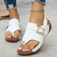 thumbnail image 4 of Dakaela Womens Leather Orthopedic Wedge Sandals Rhinestone Buckle Platform Flip Flops Arch Support Summer Beach Slip on Slides with Back Strap White Size 9, 4 of 9