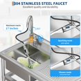 thumbnail image 3 of BeesClover Commercial Stainless Steel Utility Sink, Freestanding Single Bowl Laundry/Kitchen Sink with Pull-Down Hot & Cold Water Faucet, Built-In Wash Board, Open Shelf for Indoor and Outdoor Use, 3 of 8