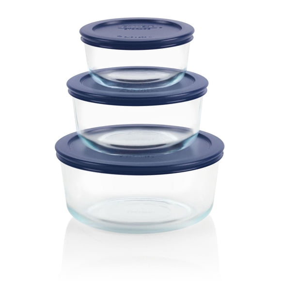 Pyrex® 6-pc Round Glass Storage Container Set with Blue Plastic Lids
