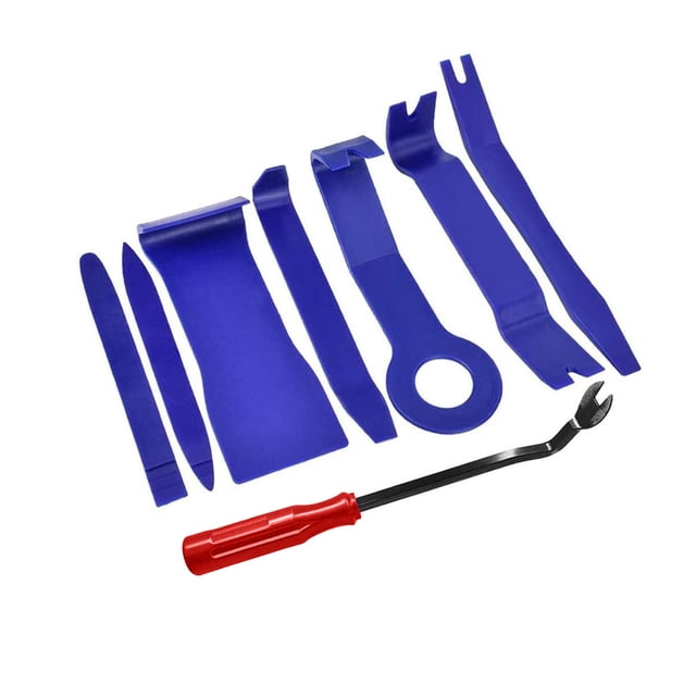 Ensemble d'Outils de Retrait de Coupe Auto, Outils Automobiles Incluant Outil de Levage en Plastique pour Porte. Cet Ensemble de 8 Pcs Comprend 7 Outils de Retrait de Panneau de Porte de Voiture en Plastique Bleu et 1 Détacheur de Fixations à Poignée Rouge. Fabriqué en Matériau PP durable, Convient à Tous les Modèles de Voitures, Assurant Aucune Égratignure Lors des modifications Spécialisées Automobiles.