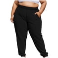 thumbnail image 1 of Women's Plus Size Pants High Waisted Drawstring Solid Color Sweatpants Elastic Taper Leg Lounge Joggers Pant Black XXXXL, 1 of 6