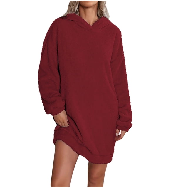 cfhntfmh Chemises de Nuit pour Femmes Chaudes Manches Longues à Capuche Confortables Robe de Pyjama en Peluche Douce Vêtements de Nuit