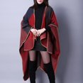 thumbnail image 2 of lionlar Poncho Cape à Carreaux pour Femmes, Châle à Blocs de Couleur, Rouge, 2 of 9