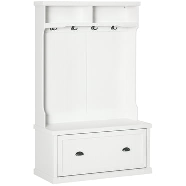 HOMCOM Hall Tree Shoe Storage Rack Bench for Hallway Corner White