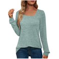 thumbnail image 1 of CHUANK Chemise Longue Cache-Ventre Fluide à Col Rond Unie à Manches Longues Hauts Grande Taille pour Femmes Chic Tunique Confortable à Porter avec des Leggings Bleu TTG, 1 of 5
