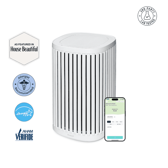 The Windmill Air Purifier for Home - 3-In-1 Filtration for Smoke & More - True HEPA Filter, Activated Carbon, & Pre-Filter - Covers Up To 975 Sq ft - Ultra-Quiet - App Compatible - White