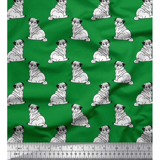 Soimoi Silk Fabric Pug Dog Print Fabric by The Yard 42 Inch Wide