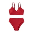 thumbnail image 1 of MIASHUI Girls Swimsuit Bikini Set Bathing Suits Two Piece Solid Color Swimwear Bathing Suit,Red,12-14 Years, 1 of 3