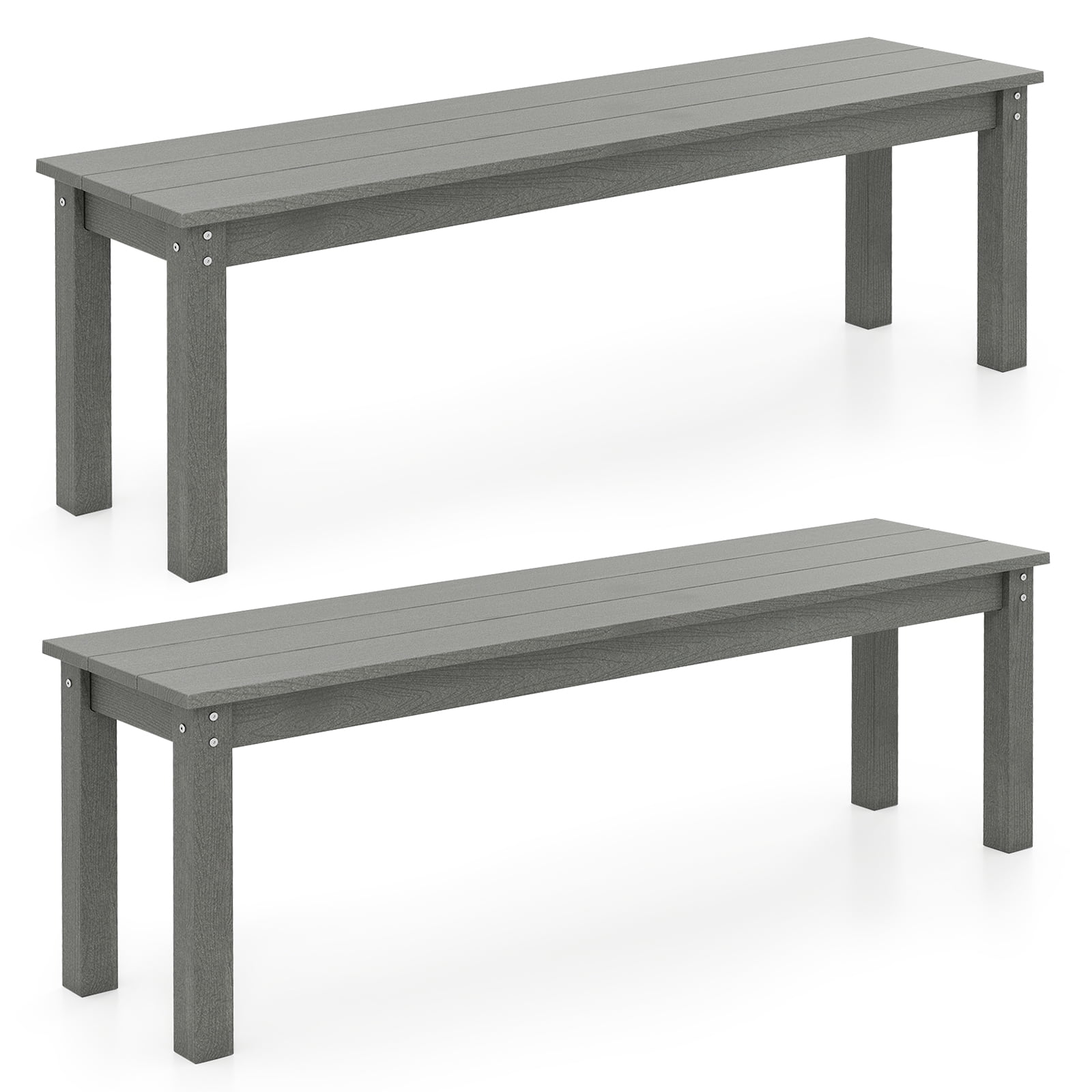 Gymax 2 Pcs Banc d'Extérieur en HDPE de 55 Pieds' Résistant aux Intempéries, Sans Dossier, pour Patio et Jardin, Gris