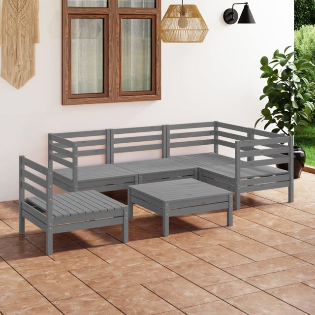 vidaXL Ensemble de Salon de Jardin 6 Pcs en Pin Massif Gris