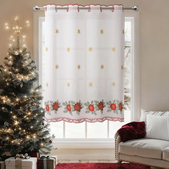 ZZkhGO Christmas Window Drapery Panel, Polyester Curtain with Festive Patterns, Holiday Decor for Home Seasonal Decoration Easy Install