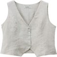 thumbnail image 4 of CHOK Womens Pure Linen Sleeveless Button Down V Neck Crop Top Summer Vest Waistcoat, 4 of 6