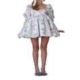 thumbnail image 1 of Robe Babydoll à Manches Bouffantes pour Femmes, Encolure Carrée, Taille Haute, Volants, Robe de Princesse, Robe Fluide pour Bal et Fête, Mini-Robe, 1 of 6