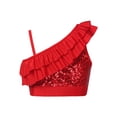 thumbnail image 2 of iixpin Kids Girls Sleeveless Sequin Ruffle Dance Top Shirt Asymmetrical Shoulder Straps Performance Crop Top Red 8, 2 of 7