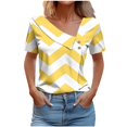 thumbnail image 1 of FAIWAD Women Summer Tops Short Sleeve Irregular V Neck Button T-Shirts Geometric Color Block Print Tees Blouses, 1 of 5