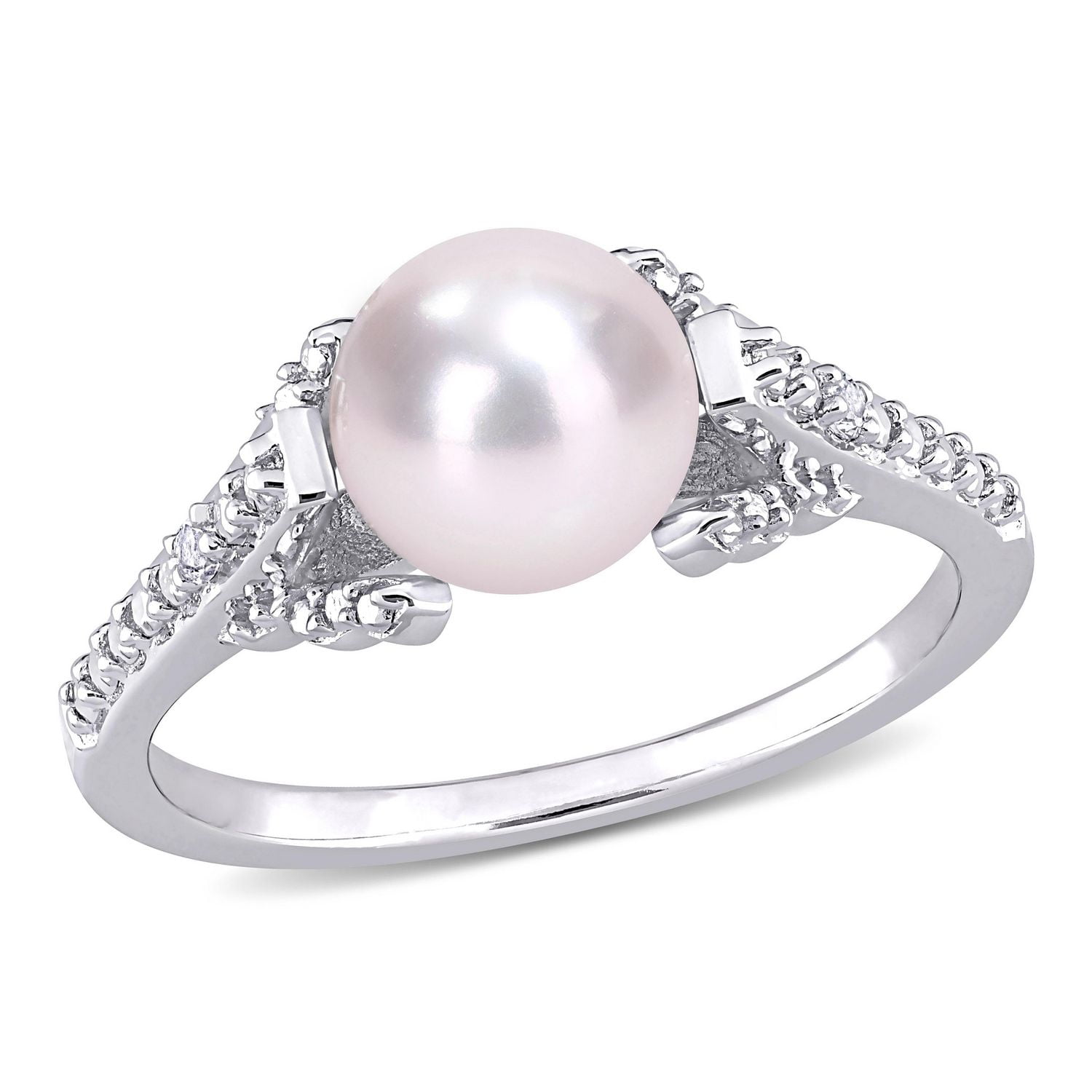 Bague Miabella en argent sterling avec perles de culture d'eau douce et accents de diamants