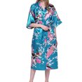 thumbnail image 2 of Penkiiy Peignoirs en Soie Simulée pour Femmes Peignoirs pour Femmes Kimono Paon Longue Robe de Chambre Robe Japonaise Robe 2TG Bleu, 2 of 5