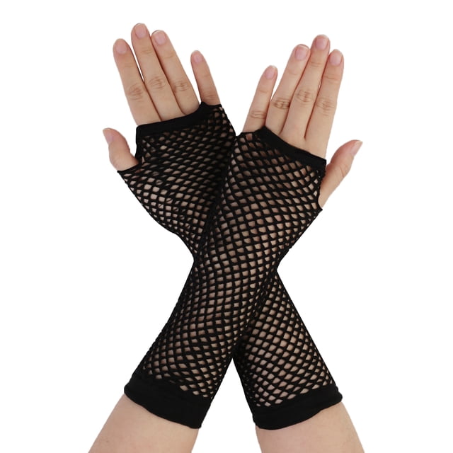 Unique Bargains Gants Résille Sans Doigts Longueur Coude pour Femmes 2 Paires