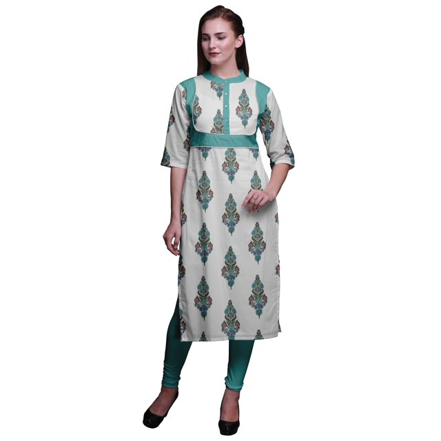 Bimba Robe Tunique Droite en Viscose Imprimée Style Santoon pour Femmes Vêtements Indiens