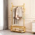 thumbnail image 3 of Rolling Coat Rack with Storage Basket and Hooks, Heavy Duty Freestanding Metal Clothes Rail on Wheels, Portable Wardrobe Organizer for Entryway Bedroom Laundry, 80/100cm, Gold/Black/White, 3 of 7