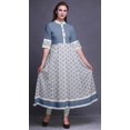 thumbnail image 2 of Bimba White Damask Block Print Long Flared A Line Indian Kurtis For Women Party Wear Anarkali Kurta-Large, 2 of 5
