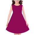 thumbnail image 1 of vdgthytj Girls Summer Midi Dresses Round Neck Solid Color Sundress Sleeveless A-Line Flowy Knee Length Dress, 1 of 3