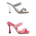 thumbnail image 4 of Ladies High Slim Heels Sandals with Strip Pattern Print Casual Square Peep Toe Shoes Summer Beach, 4 of 7