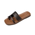 thumbnail image 1 of Womens Slide Sandals Flat Toe Ring Square Toe Soft Sole Non Slip Casual Beach Sandals Black, 1 of 6