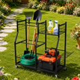 thumbnail image 4 of Garage Rolling Garden Tool Organizer Stand - Mobile Storage Rack for Yard & Lawn Tools (Rakes, Brooms, Mops, Hoses) - Heavy-Duty Organizer Cart, Matte Black, 4 of 6