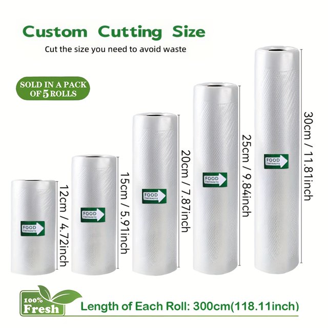AMERTEER 5 Rouleaux de Différentes Tailles Combinaison de Sacs pour machine de Mise sous Vide 3 m Sans BPA Réutilisables à Sept Couches Motif Co-Extrudé Sac de film pour Rouleau sous Vide Sac d'Emballage sous Vide pour v