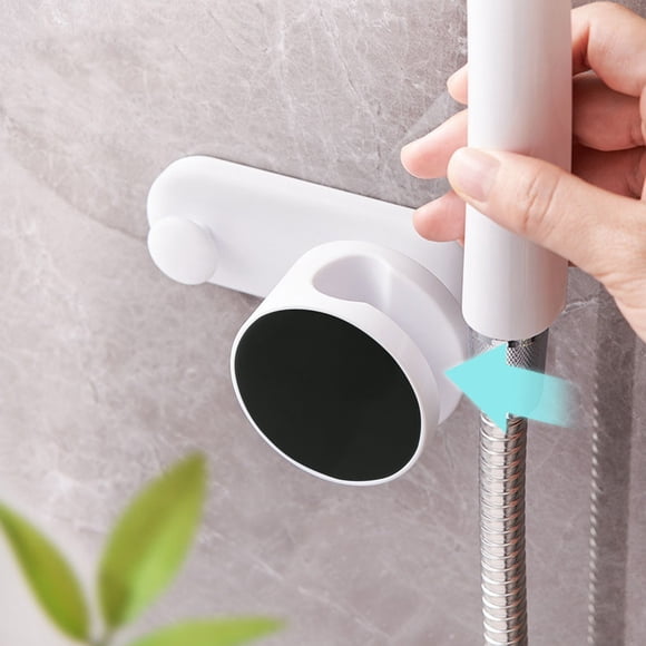 No-Drill Adjustable Shower Head Bracket with Hook | Light Blue or Gray Plastic Showerhead Holder | Easy Installation for Renters | Fits Many Shower Heads