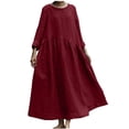 thumbnail image 1 of AherBiu Robe Maxi Ample pour Femmes Grande Taille en Coton et Lin à Manches Longues, Boutonnée, Col Rond, Froncée, 1 of 7