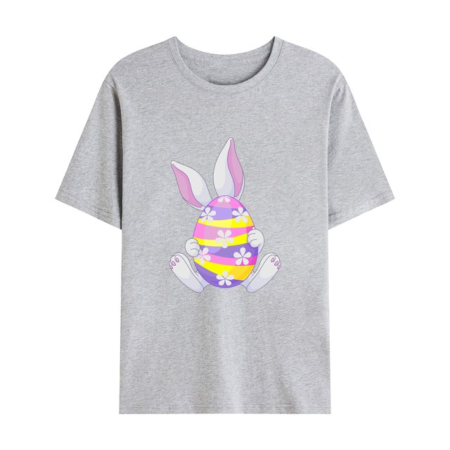 EGNMCR Easter T-Shirts Imprimé Lapin pour Femmes T-Shirts Graphiques à Manches Courtes pour Femmes Chandail Décontracté à Col Rond T-Shirt Imprimé Easter Manches Courtes Hauts T-Shirt pour Femmes