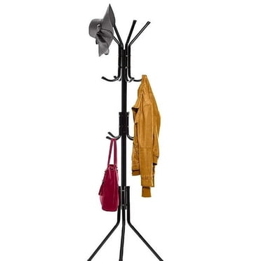 SUSUZI 5.7ft Metal Coat Rack Freestanding, 3-Tier Entryway Coat Tree with 12 Hooks, 60LBS Capacity Triangle Stable Stand for Bedroom Living Room Hallway, Black