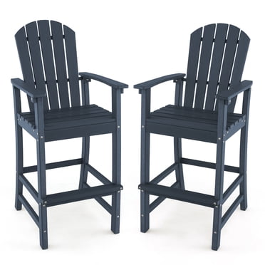 Gymax Ensemble de 2 Tabourets de Bar d'Extérieur en HDPE, Chaise Haute de Patio avec Accoudoirs et Repose-Pieds, Toutes Saisons, Bleu Marine
